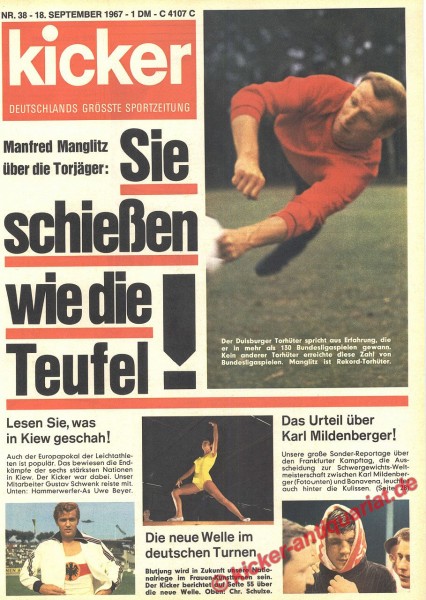 Kicker Sportmagazin Nr. 38, 18.9.1967 bis 24.9.1967