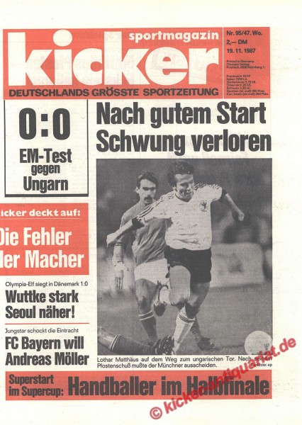 Kicker Sportmagazin Nr. 95, 19.11.1987 bis 25.11.1987