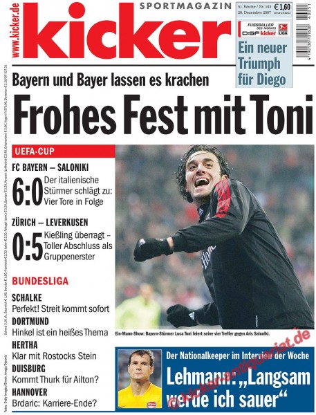 Kicker Sportmagazin Nr. 103, 20.12.2007 bis 26.12.2007