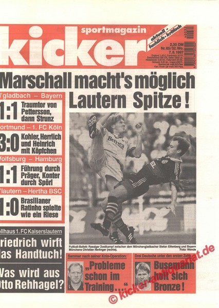 Kicker Sportmagazin Nr. 65, 7.8.1997 bis 13.8.1997