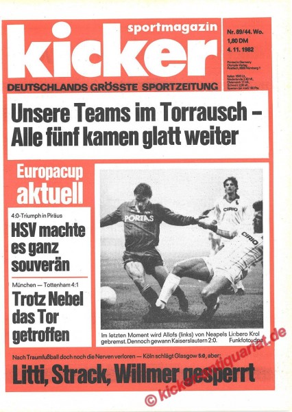 Kicker Sportmagazin Nr. 89, 4.11.1982 bis 10.11.1982