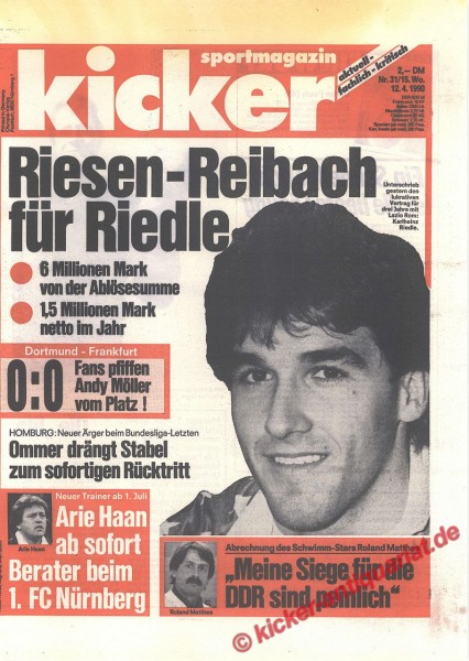 Kicker Sportmagazin Nr. 31, 12.4.1990 bis 18.4.1990