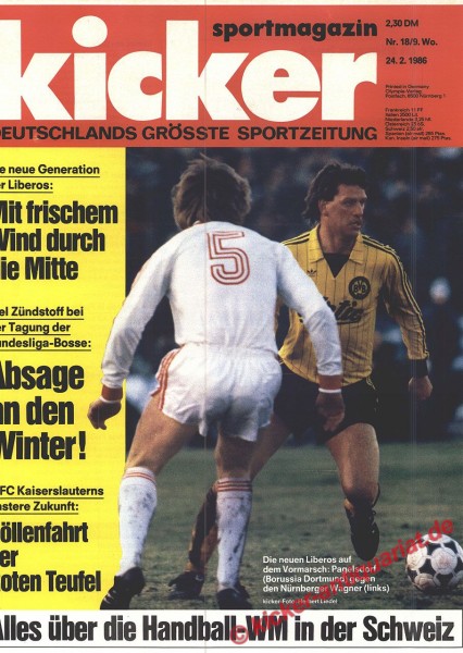 Kicker Sportmagazin Nr. 18, 24.2.1986 bis 2.3.1986