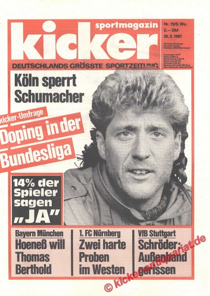 Kicker Sportmagazin Nr. 19, 26.2.1987 bis 4.3.1987