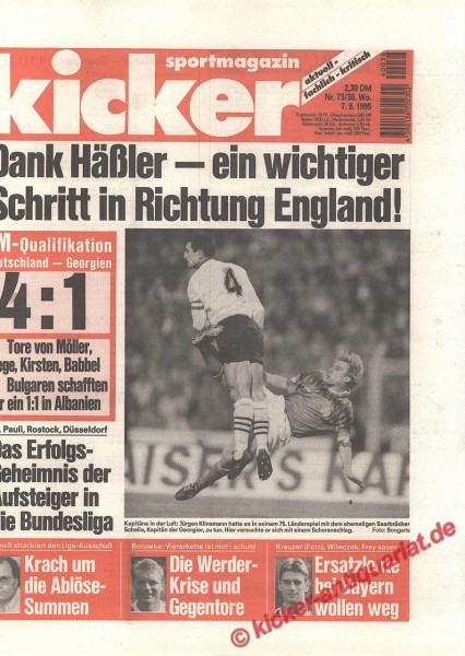 Kicker Sportmagazin Nr. 73, 7.9.1995 bis 13.9.1995