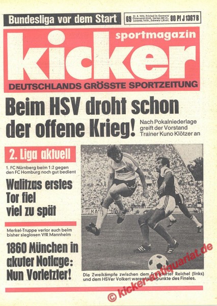 Kicker Sportmagazin Nr. 69, 22.8.1974 bis 28.8.1974