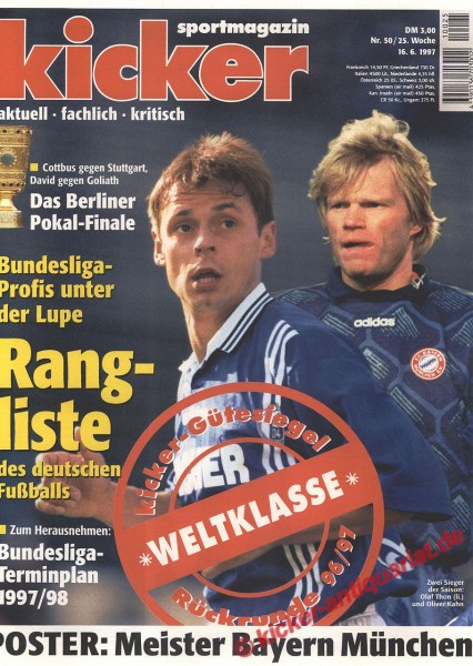 Kicker Sportmagazin Nr. 50, 16.6.1997 bis 22.6.1997