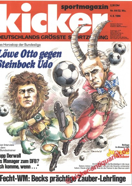 Kicker Sportmagazin Nr. 64, 4.8.1986 bis 10.8.1986