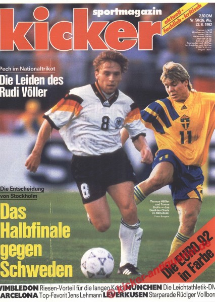 Kicker Sportmagazin Nr. 50, 22.6.1992 bis 28.6.1992