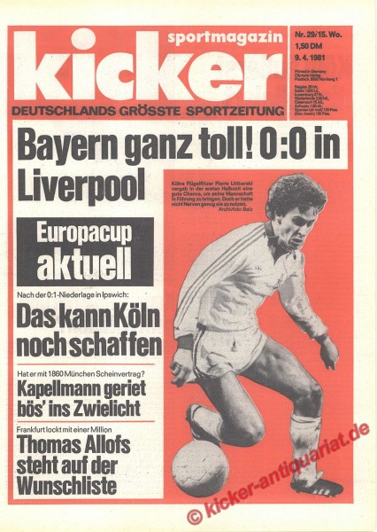 Kicker Sportmagazin Nr. 29, 9.4.1981 bis 15.4.1981