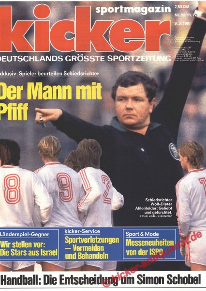 Kicker Sportmagazin Nr. 22, 9.3.1987 bis 15.3.1987