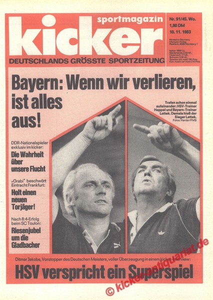 Kicker Sportmagazin Nr. 91, 10.11.1983 bis 16.11.1983