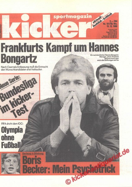 Kicker Sportmagazin Nr. 101, 15.12.1988 bis 21.12.1988