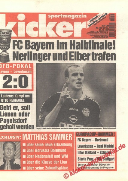 FC Bayern im Halbfinale. Nerlinger und Elber trafen. Mario Basler (Bayern München).