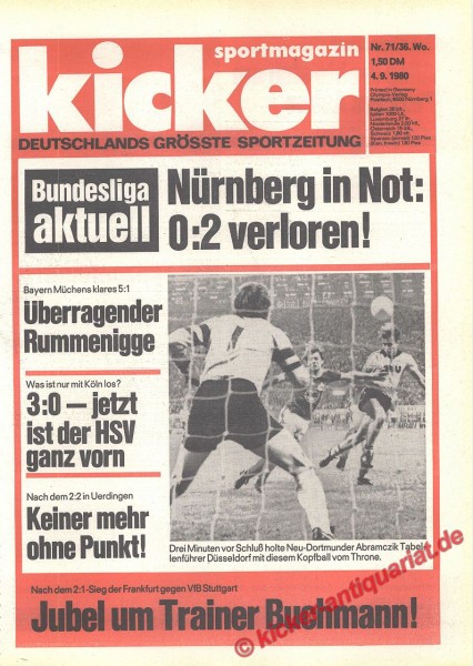 Kicker Sportmagazin Nr. 71, 4.9.1980 bis 10.9.1980