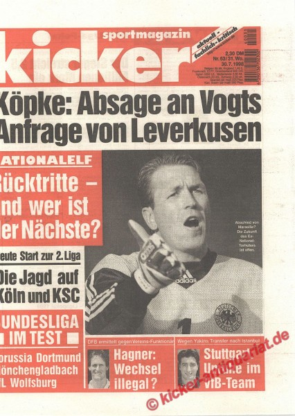 Kicker Sportmagazin Nr. 63, 30.7.1998 bis 5.8.1998