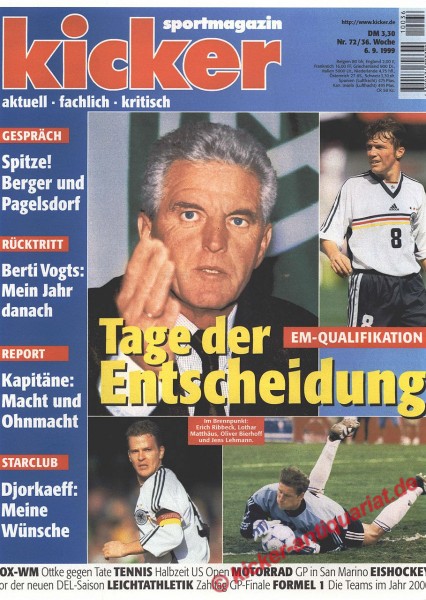 Kicker Sportmagazin Nr. 72, 6.9.1999 bis 12.9.1999