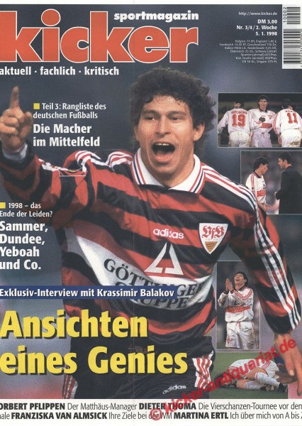 Kicker Sportmagazin Nr. 3, 5.1.1998 bis 11.1.1998