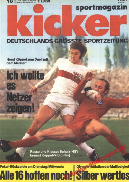 Kicker Sportmagazin Nr. 16, 21.2.1972 bis 27.2.1972