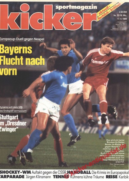Kicker Schlagzeile: Europacup-Duell gegen Neapel. Bayerns Flucht nach vorn.
