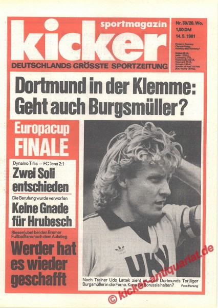 Kicker Sportmagazin Nr. 39, 14.5.1981 bis 20.5.1981
