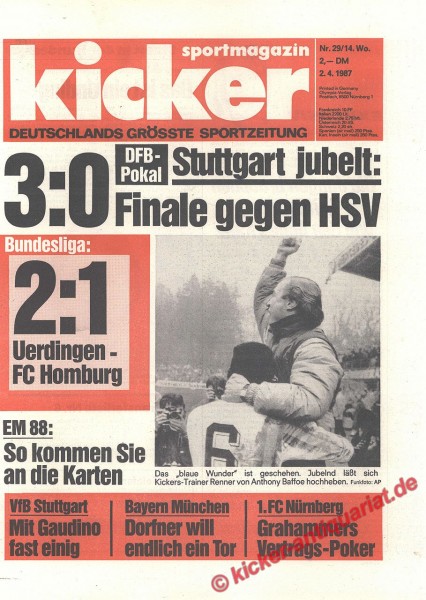 Kicker Sportmagazin Nr. 29, 2.4.1987 bis 8.4.1987