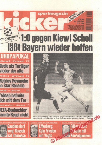 Kicker Sportmagazin Nr. 79, 29.9.1994 bis 5.10.1994