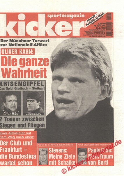 Kicker Sportmagazin Nr. 19, 26.2.1998 bis 4.3.1998