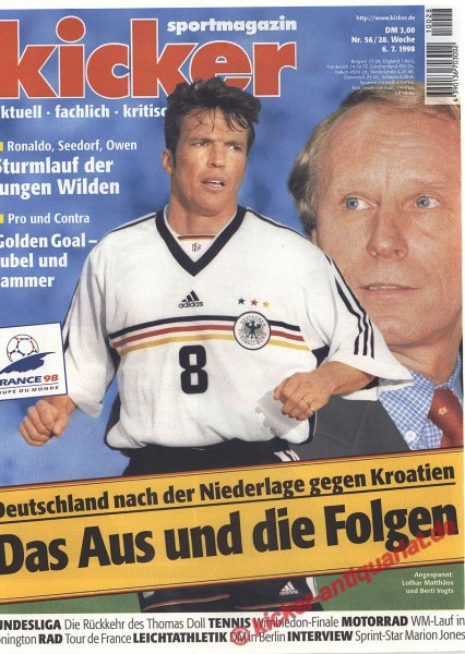 Kicker Sportmagazin Nr. 56, 6.7.1998 bis 12.7.1998