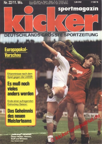 Kicker Sportmagazin Nr. 22, 13.3.1978 bis 19.3.1978