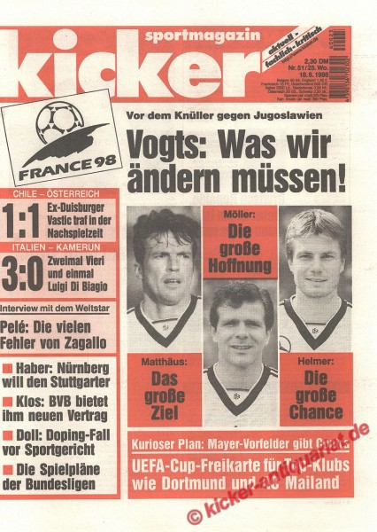 Kicker Sportmagazin Nr. 51, 18.6.1998 bis 24.6.1998