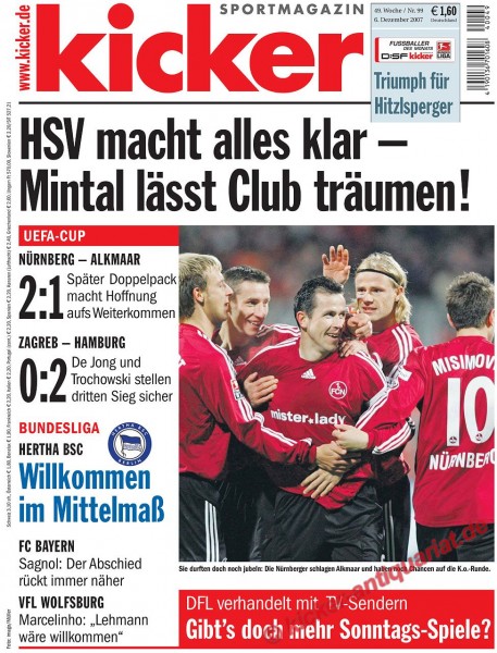 Kicker Sportmagazin Nr. 99, 6.12.2007 bis 12.12.2007