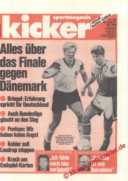 Kicker Sportmagazin Nr. 51, 25.6.1992 bis 1.7.1992