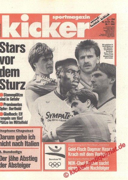 Kicker Sportmagazin Nr. 61, 30.7.1992 bis 5.8.1992