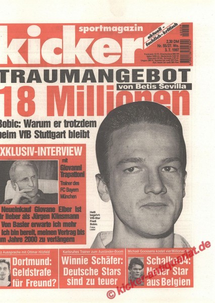 Kicker Sportmagazin Nr. 55, 3.7.1997 bis 9.7.1997