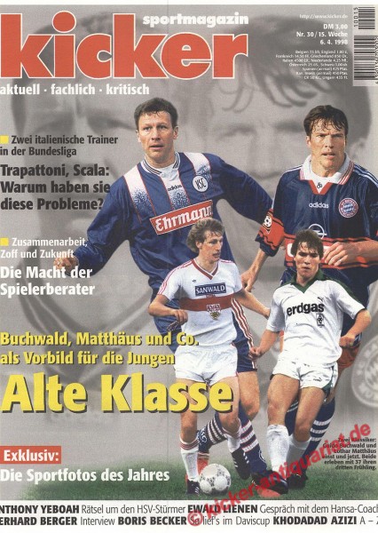 Kicker Sportmagazin Nr. 30, 6.4.1998 bis 12.4.1998