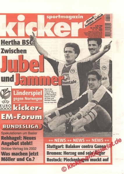 Kicker Sportmagazin Nr. 91, 11.11.1999 bis 17.11.1999