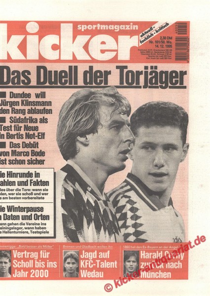 Kicker Sportmagazin Nr. 101, 14.12.1995 bis 20.12.1995