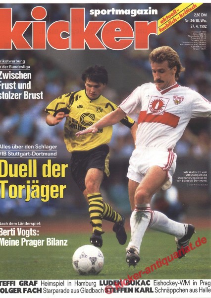 Kicker Sportmagazin Nr. 34, 27.4.1992 bis 3.5.1992