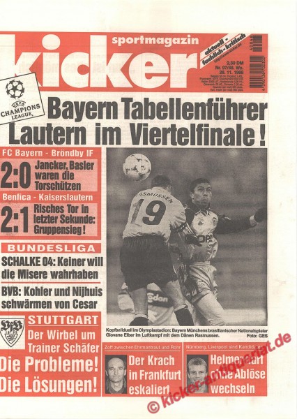 Kicker Sportmagazin Nr. 97, 26.11.1998 bis 2.12.1998