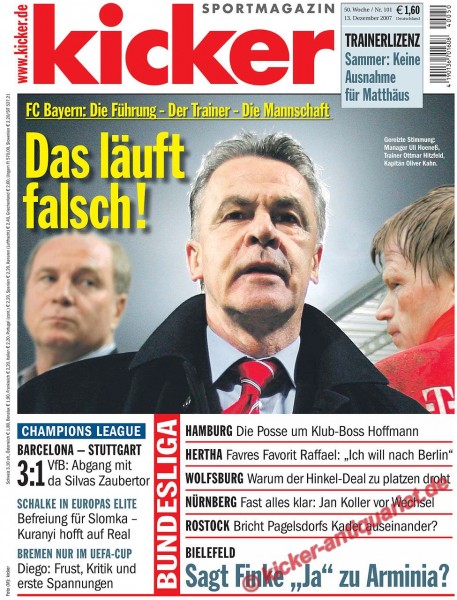 Kicker Sportmagazin Nr. 101, 13.12.2007 bis 19.12.2007