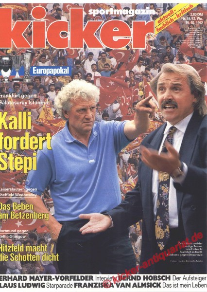 Kicker Sportmagazin Nr. 84, 19.10.1992 bis 25.10.1992