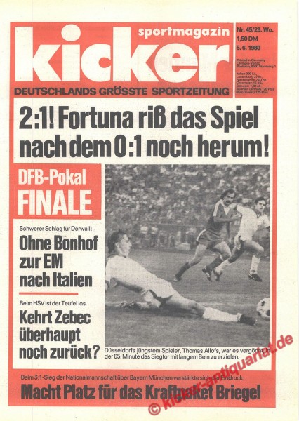 Kicker Sportmagazin Nr. 45, 5.6.1980 bis 11.6.1980