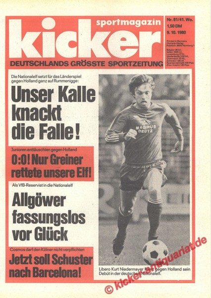 Kicker Sportmagazin Nr. 81, 9.10.1980 bis 15.10.1980