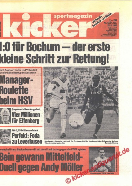 Kicker Sportmagazin Nr. 43, 24.5.1990 bis 30.5.1990