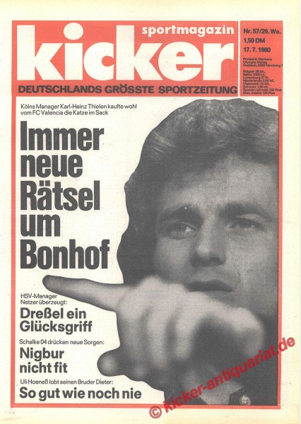 Kicker Sportmagazin Nr. 57, 17.7.1980 bis 23.7.1980