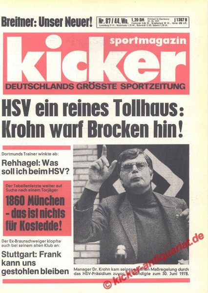 Kicker Sportmagazin Nr. 87, 27.10.1977 bis 2.11.1977