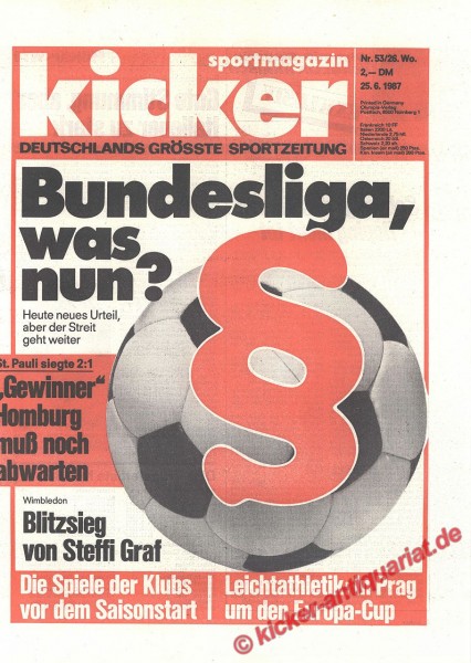 Kicker Sportmagazin Nr. 53, 25.6.1987 bis 1.7.1987