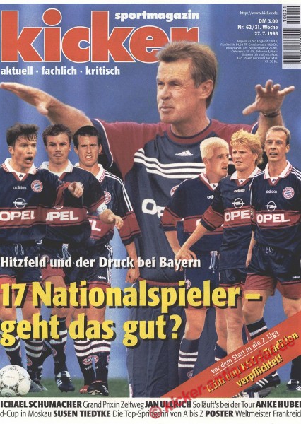 Kicker Sportmagazin Nr. 62, 27.7.1998 bis 2.8.1998