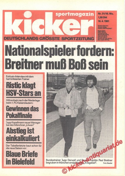 Kicker Sportmagazin Nr. 31, 16.4.1981 bis 22.4.1981